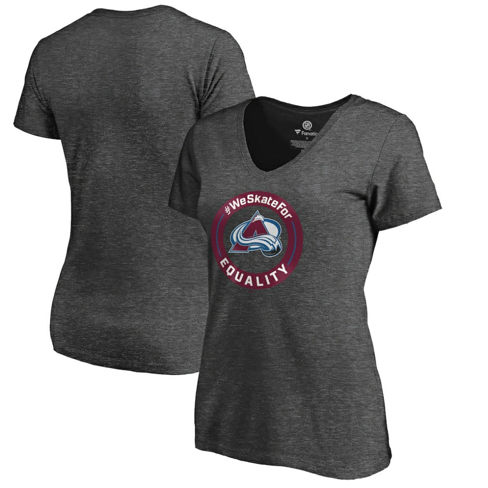 Colorado Avalanche Women's #WeSkateFor V-Neck T-Shirt - Heather Gray | US 4017818