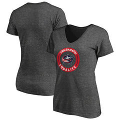 Columbus Blue Jackets Women's #WeSkateFor V-Neck T-Shirt - Heather Gray | US 4017819