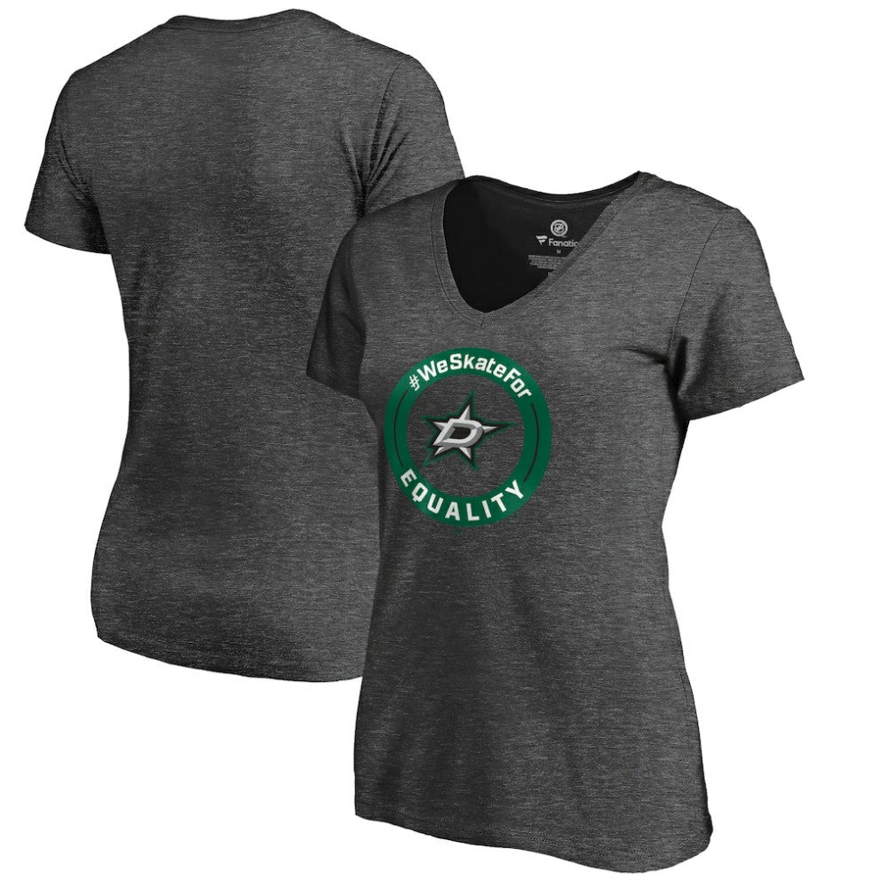 Dallas Stars Women's #WeSkateFor V-Neck T-Shirt - Heather Gray | US 4017820