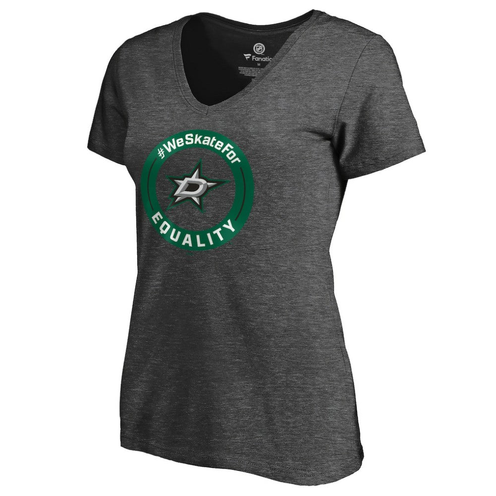 Dallas Stars Women's #WeSkateFor V-Neck T-Shirt - Heather Gray | US 4017820