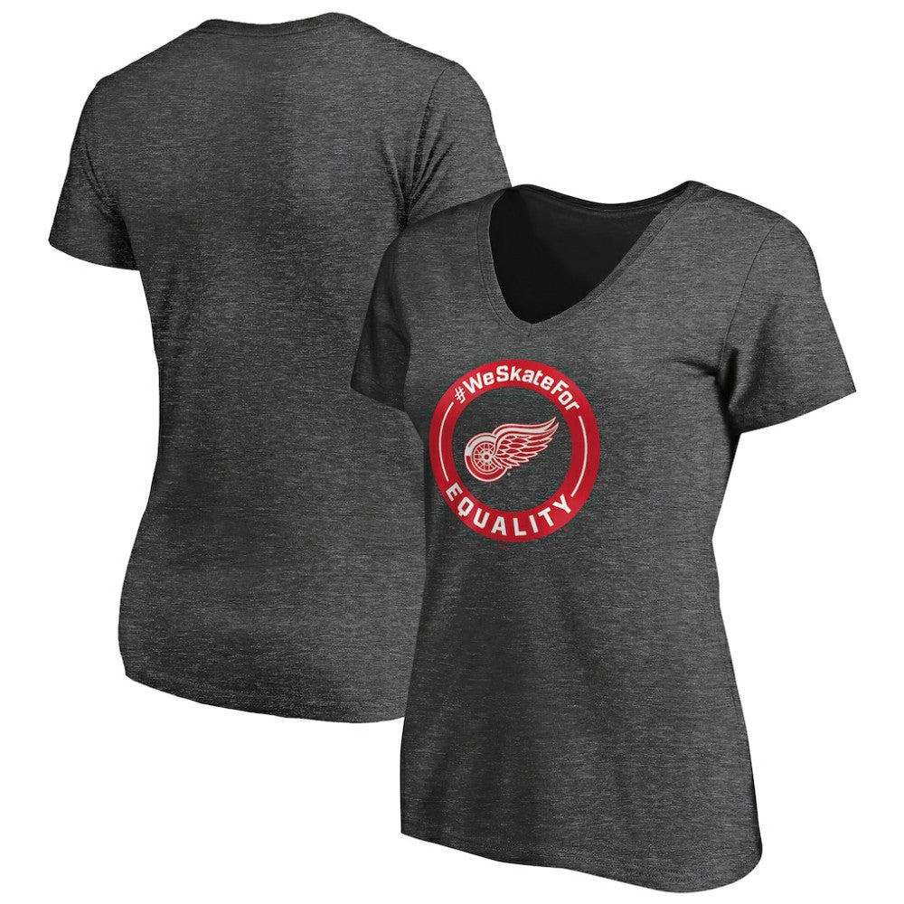 Detroit Red Wings Women's #WeSkateFor V-Neck T-Shirt - Heather Gray | US 4017821