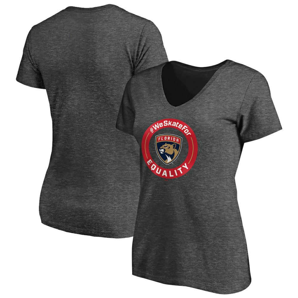 Florida Panthers Women's #WeSkateFor V-Neck T-Shirt - Heather Gray | US 4017823