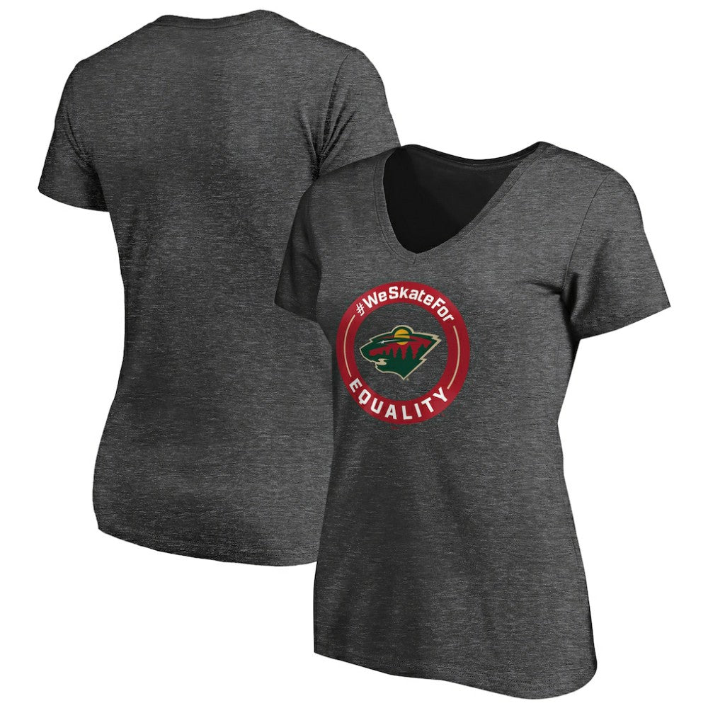 Minnesota Wild Women's #WeSkateFor V-Neck T-Shirt - Heather Gray | US 4017825