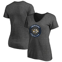 Nashville Predators Women's #WeSkateFor V-Neck T-Shirt - Heather Gray | US 4017828