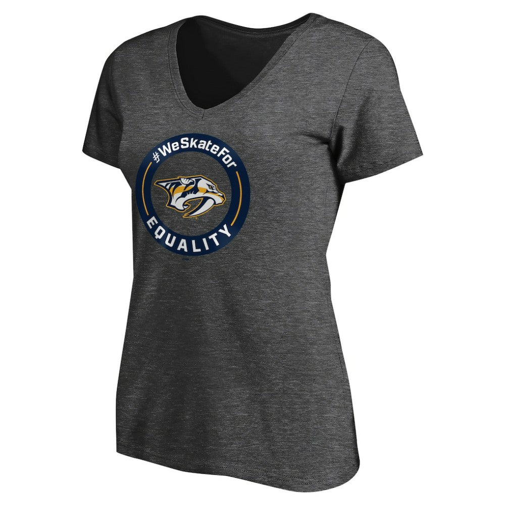 Nashville Predators Women's #WeSkateFor V-Neck T-Shirt - Heather Gray | US 4017828