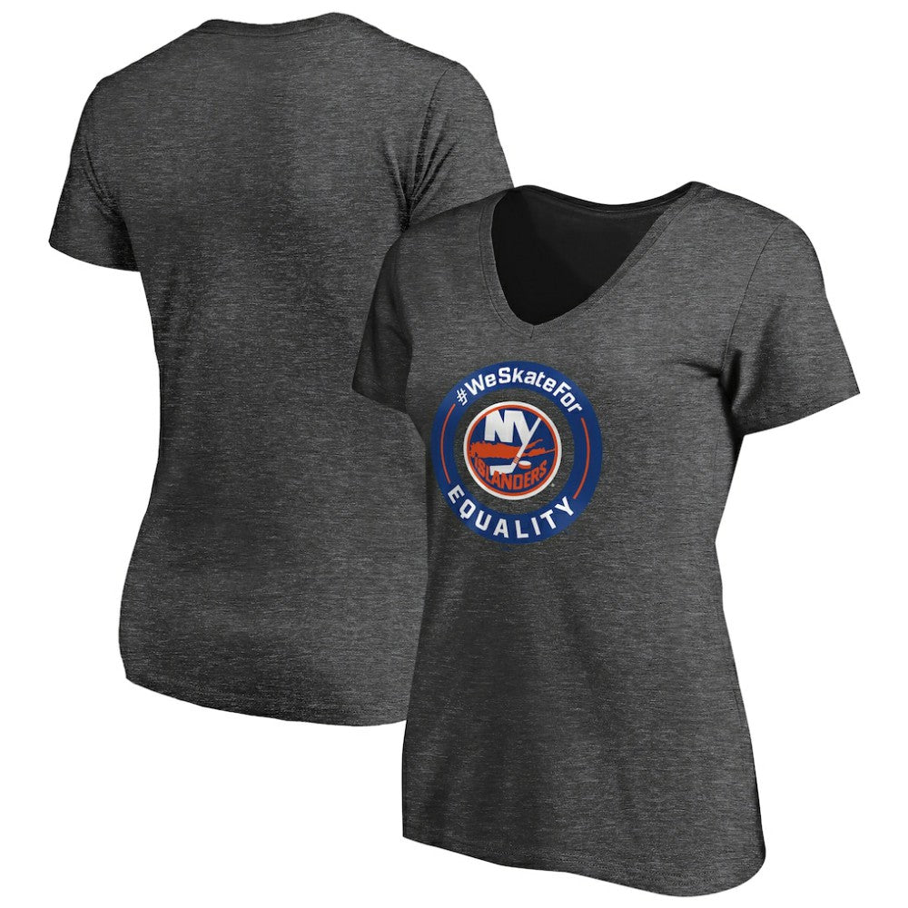 New York Islanders Women's #WeSkateFor V-Neck T-Shirt - Heather Gray | US 4017830