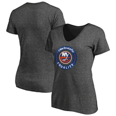 New York Islanders Women's #WeSkateFor V-Neck T-Shirt - Heather Gray | US 4017830
