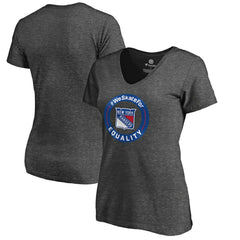New York Rangers Women's #WeSkateFor V-Neck T-Shirt - Heather Gray | US 4017831