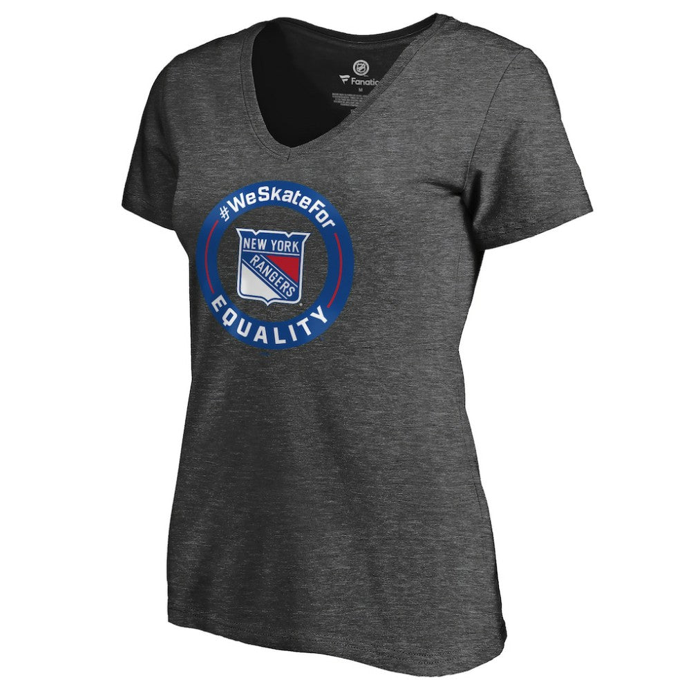 New York Rangers Women's #WeSkateFor V-Neck T-Shirt - Heather Gray | US 4017831
