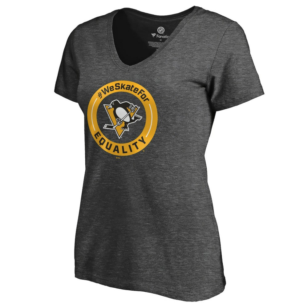 Pittsburgh Penguins Women's #WeSkateFor V-Neck T-Shirt - Heather Gray | US 4017834