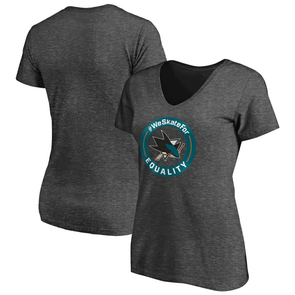 San Jose Sharks Women's #WeSkateFor V-Neck T-Shirt - Heather Gray | US 4017835