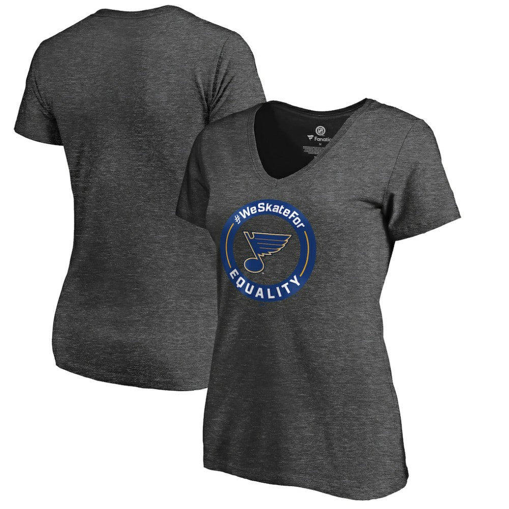 St. Louis Blues Women's #WeSkateFor V-Neck T-Shirt - Heather Gray | US 4017836
