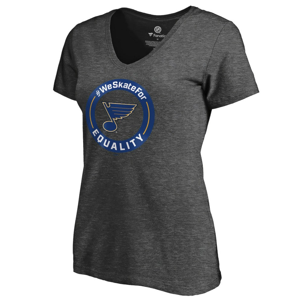 St. Louis Blues Women's #WeSkateFor V-Neck T-Shirt - Heather Gray | US 4017836