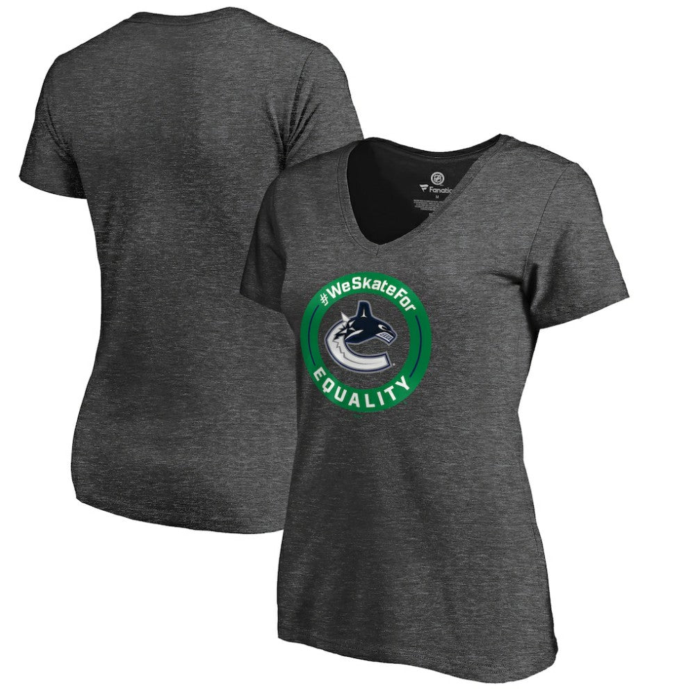Vancouver Canucks Women's #WeSkateFor V-Neck T-Shirt - Heather Gray | US 4017839