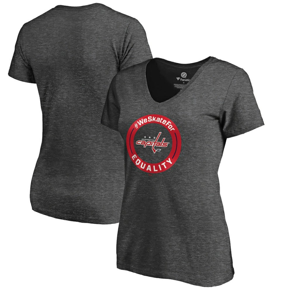 Washington Capitals Women's #WeSkateFor V-Neck T-Shirt - Heather Gray | US 4017841