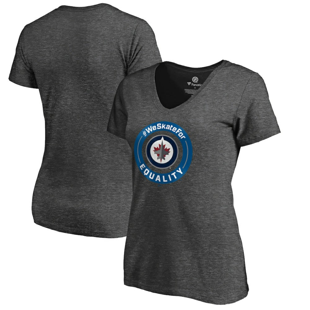 Winnipeg Jets Women's #WeSkateFor V-Neck T-Shirt - Heather Gray | US 4017842