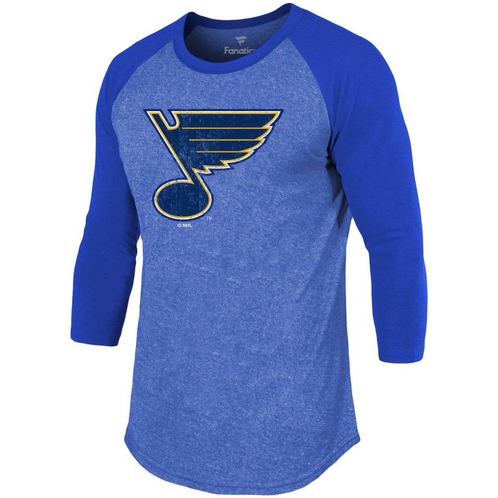 Jordan Binnington St. Louis Blues Fanatics Name & Number Tri-Blend Raglan 3/4-Sleeve T-Shirt - Blue | US 4019059