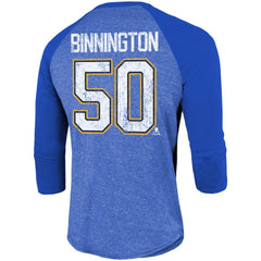 Jordan Binnington St. Louis Blues Fanatics Name & Number Tri-Blend Raglan 3/4-Sleeve T-Shirt - Blue | US 4019059