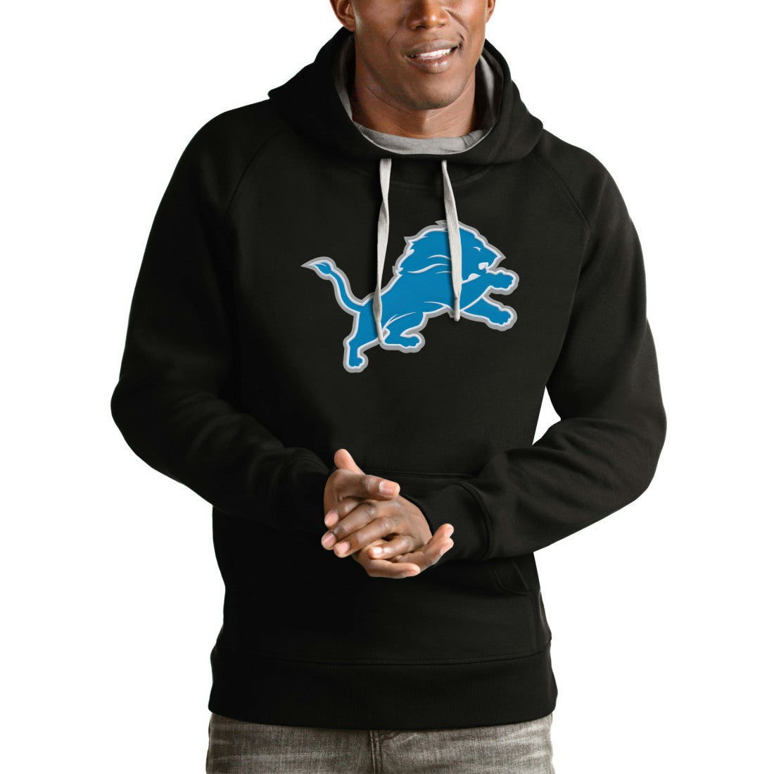 Detroit Lions Antigua Victory Pullover Hoodie - Black Hoodies