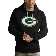 Green Bay Packers Antigua Victory Pullover Hoodie - Black Hoodies