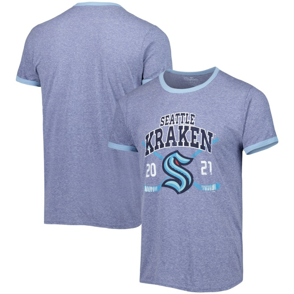 Seattle Kraken Fanatics Buzzer Beater Tri-Blend Ringer T-Shirt - Heathered Deep Sea Blue | US 4049820