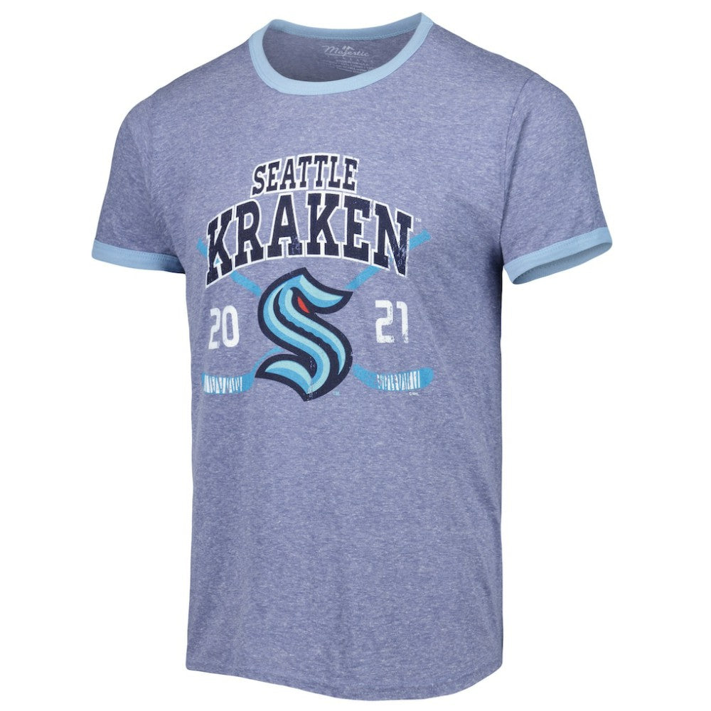 Seattle Kraken Fanatics Buzzer Beater Tri-Blend Ringer T-Shirt - Heathered Deep Sea Blue | US 4049820