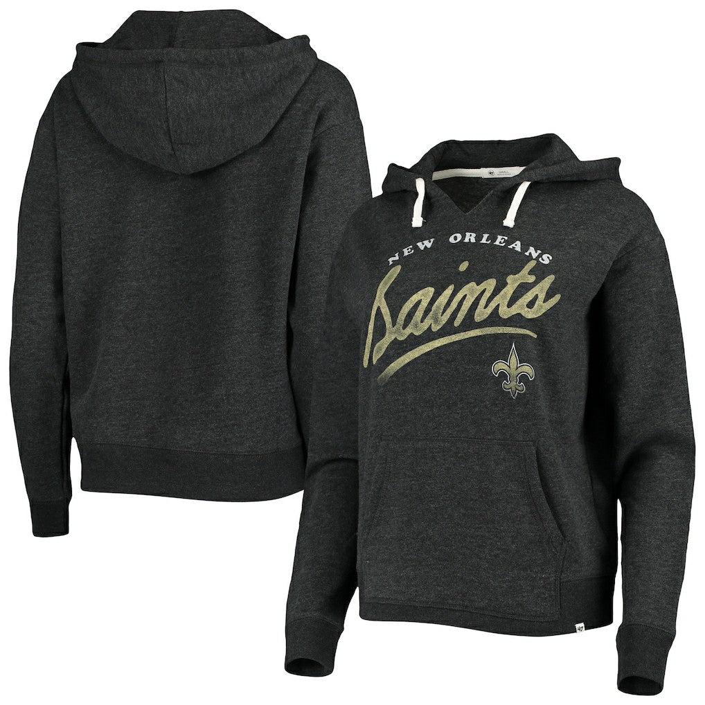 New Orleans Saints '47 Women's Cross Script Emerson Hoodie - Heather Charcoal Hoodies