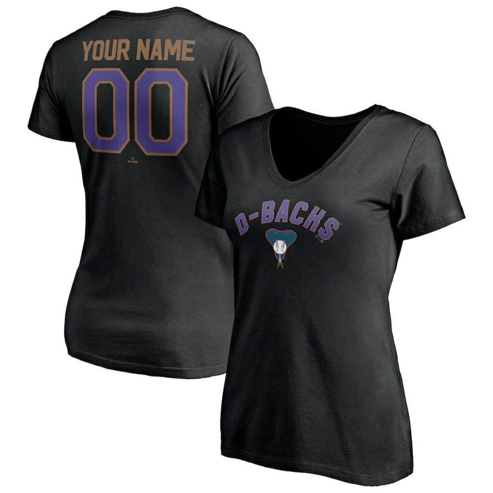 Arizona Diamondbacks Women's Cooperstown Winning Streak Personalized Name & Number V-Neck T-Shirt - Black T-shirts