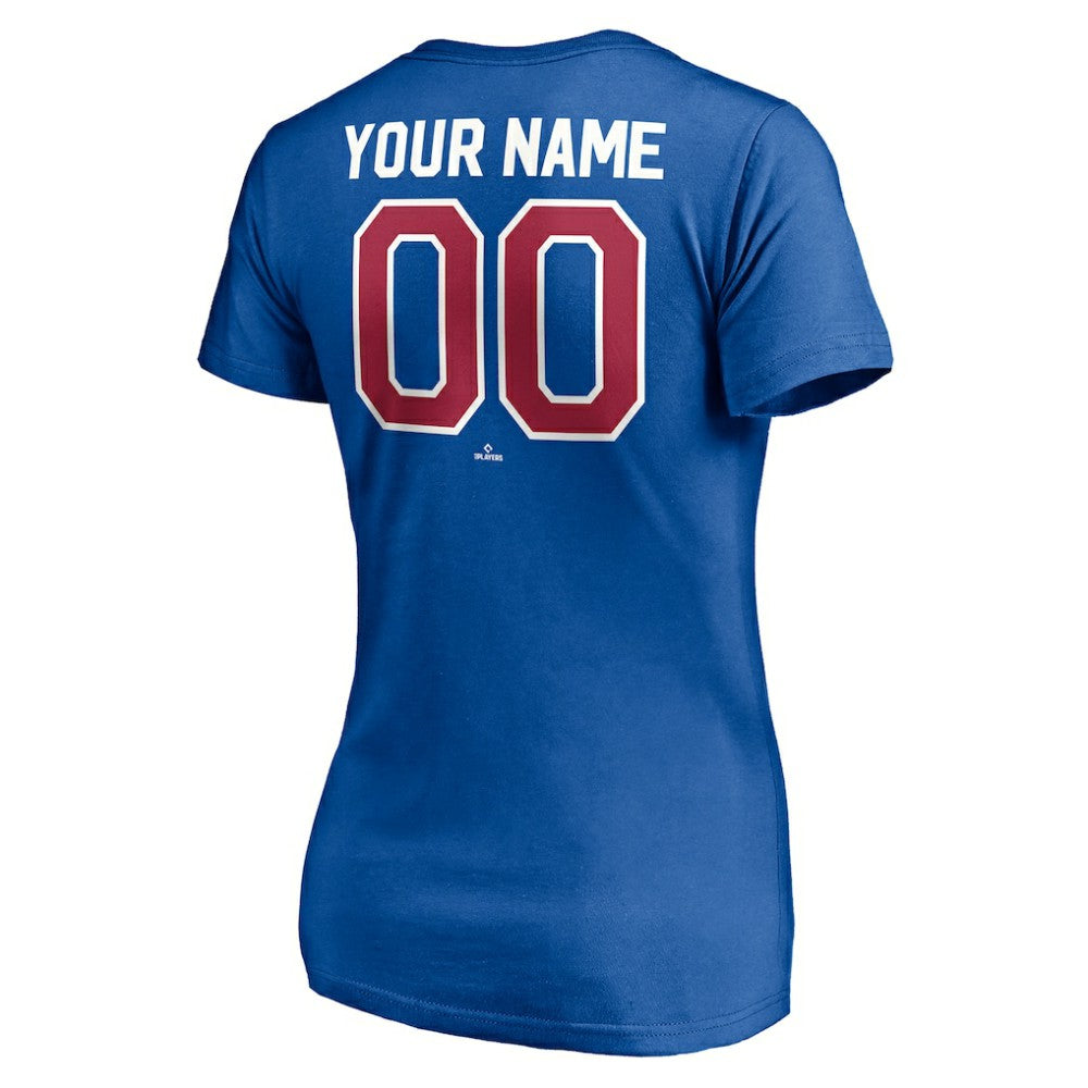 Atlanta Braves Women's Cooperstown Winning Streak Personalized Name & Number V-Neck T-Shirt - Royal T-shirts