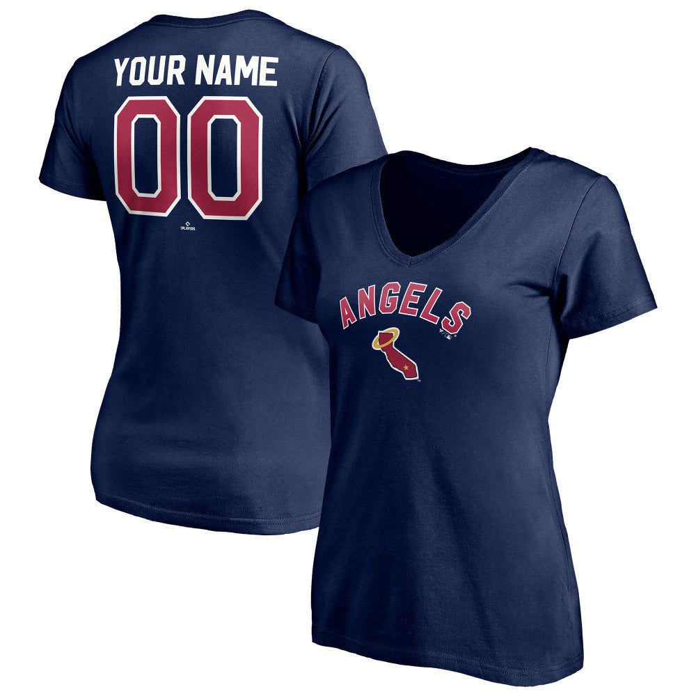 Los Angeles Angels Women's Cooperstown Winning Streak Personalized Name & Number V-Neck T-Shirt - Navy T-shirts