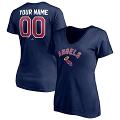 Los Angeles Angels Women's Cooperstown Winning Streak Personalized Name & Number V-Neck T-Shirt - Navy T-shirts