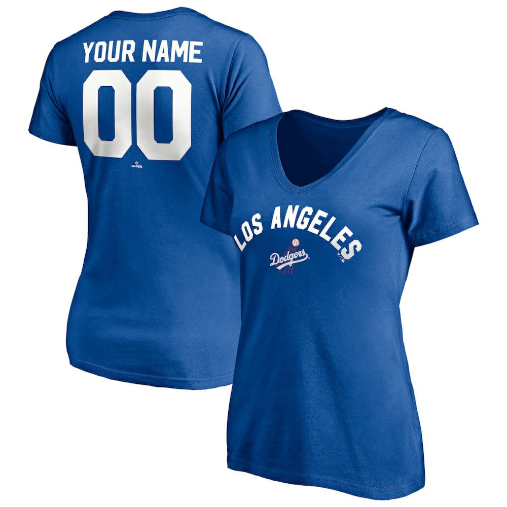Los Angeles Dodgers Women's Cooperstown Winning Streak Personalized Name & Number V-Neck T-Shirt - Royal T-shirts