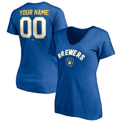 Milwaukee Brewers Women's Cooperstown Winning Streak Personalized Name & Number V-Neck T-Shirt - Royal T-shirts