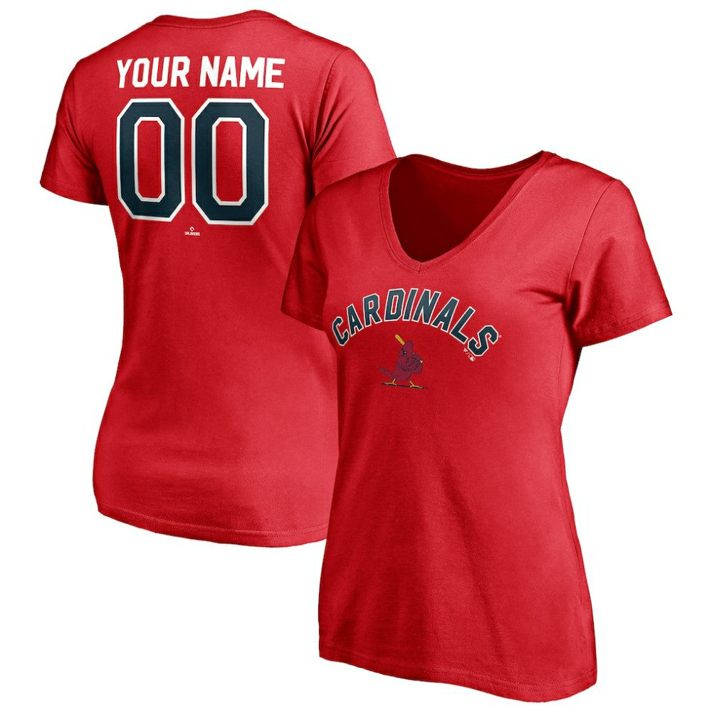 St. Louis Cardinals Women's Cooperstown Winning Streak Personalized Name & Number V-Neck T-Shirt - Red T-shirts