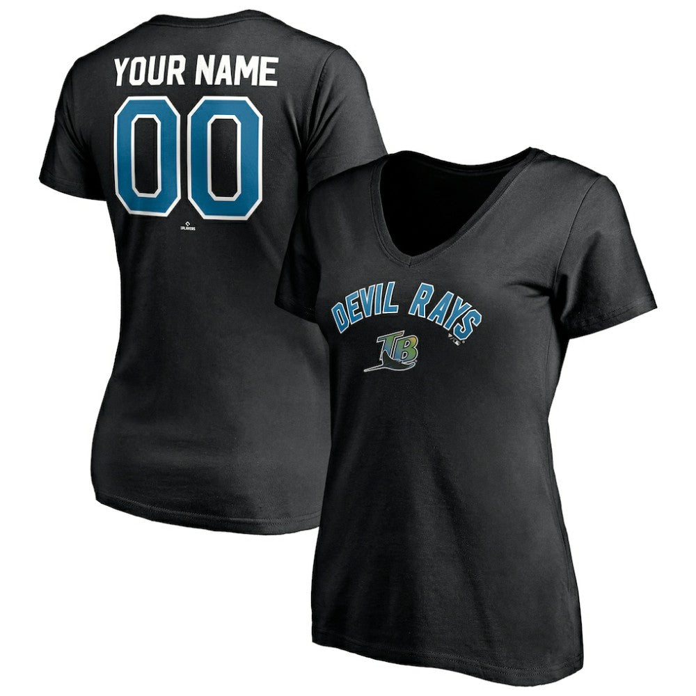 Tampa Bay Rays Women's Cooperstown Winning Streak Personalized Name & Number V-Neck T-Shirt - Black T-shirts