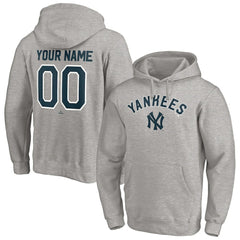 New York Yankees Cooperstown Winning Streak Alternate Personalized Name & Number Pullover Hoodie - Heathered Gray Hoodies