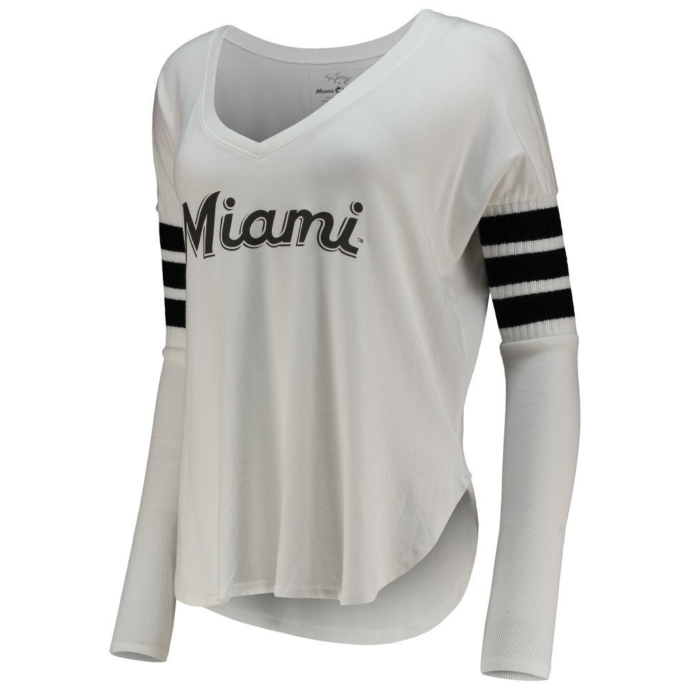 Miami Marlins Tiny Turnip Women's Jalynne Jersey Tri-Blend Long Sleeve V-Neck T-Shirt - White Jerseys