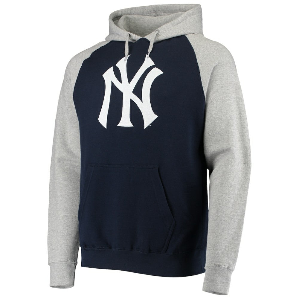 New York Yankees Stitches Raglan Pullover Hoodie - Heathered Gray/Navy Hoodies