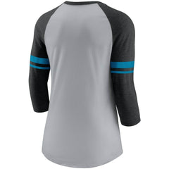 Carolina Panthers Women's Stripe Mesh Nickname Tri-Blend 3/4-Sleeve T-Shirt - Heathered Gray/Black T-shirts