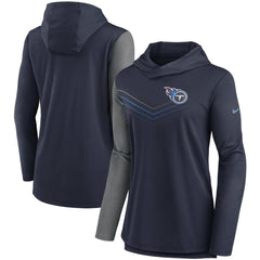 Tennessee Titans Women's Chevron Hoodie Performance Long Sleeve T-Shirt - Navy/Heathered Charcoal Hoodies