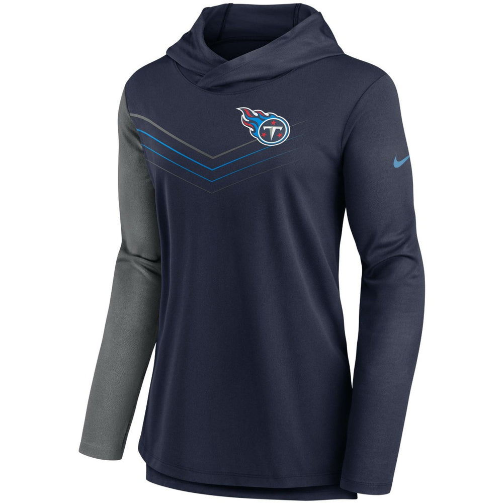 Tennessee Titans Women's Chevron Hoodie Performance Long Sleeve T-Shirt - Navy/Heathered Charcoal Hoodies