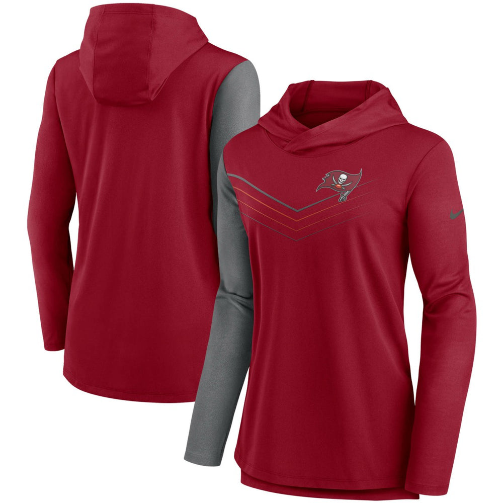 Tampa Bay Buccaneers Women's Chevron Hoodie Performance Long Sleeve T-Shirt - Red/Heathered Charcoal Hoodies