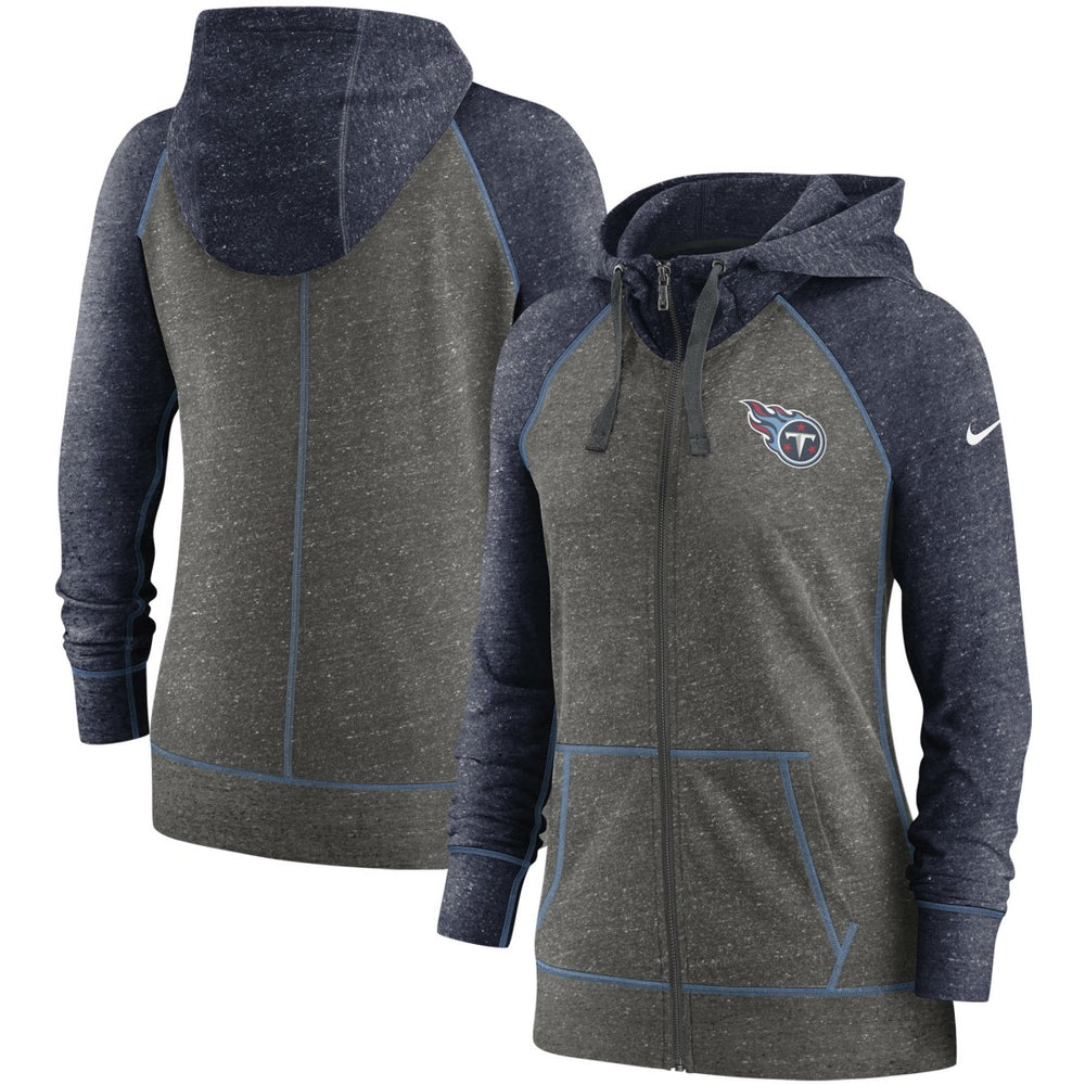 Tennessee Titans Women's Gym Vintage Raglan Full-Zip Hoodie - Heathered Charcoal/Navy Hoodies