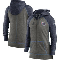 Tennessee Titans Women's Gym Vintage Raglan Full-Zip Hoodie - Heathered Charcoal/Navy Hoodies