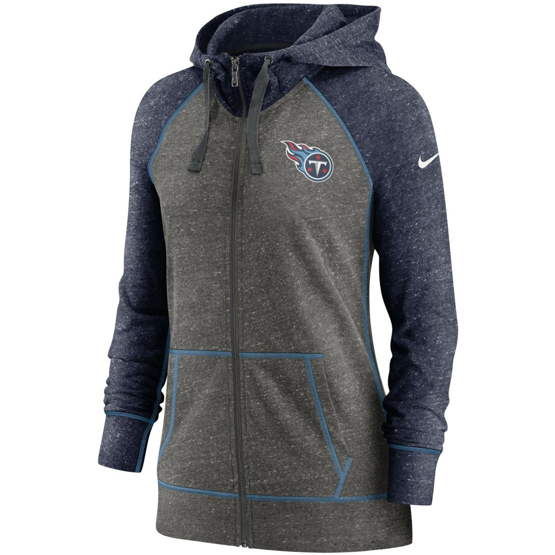 Tennessee Titans Women's Gym Vintage Raglan Full-Zip Hoodie - Heathered Charcoal/Navy Hoodies
