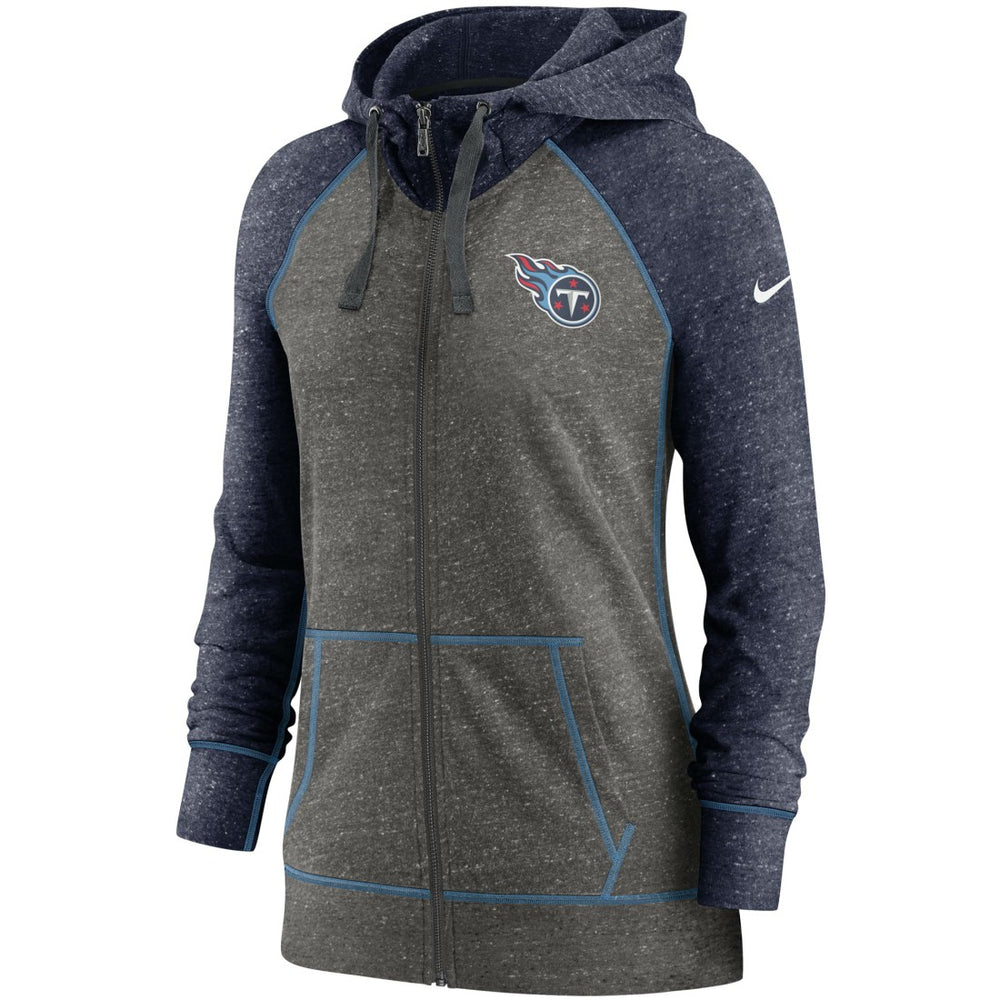 Tennessee Titans Women's Gym Vintage Raglan Full-Zip Hoodie - Heathered Charcoal/Navy Hoodies