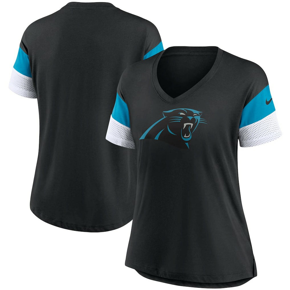Carolina Panthers Women's Team Logo Fashion Performance Tri-Blend V-Neck T-Shirt - Black T-shirts