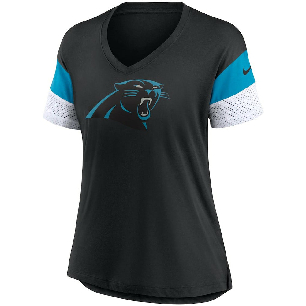 Carolina Panthers Women's Team Logo Fashion Performance Tri-Blend V-Neck T-Shirt - Black T-shirts