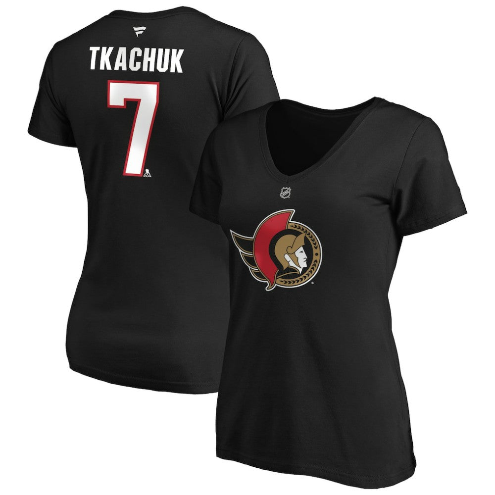 Brady Tkachuk Ottawa Senators Fanatics Women's Authentic Stack Name & Number V-Neck T-Shirt - Black | US 4100541