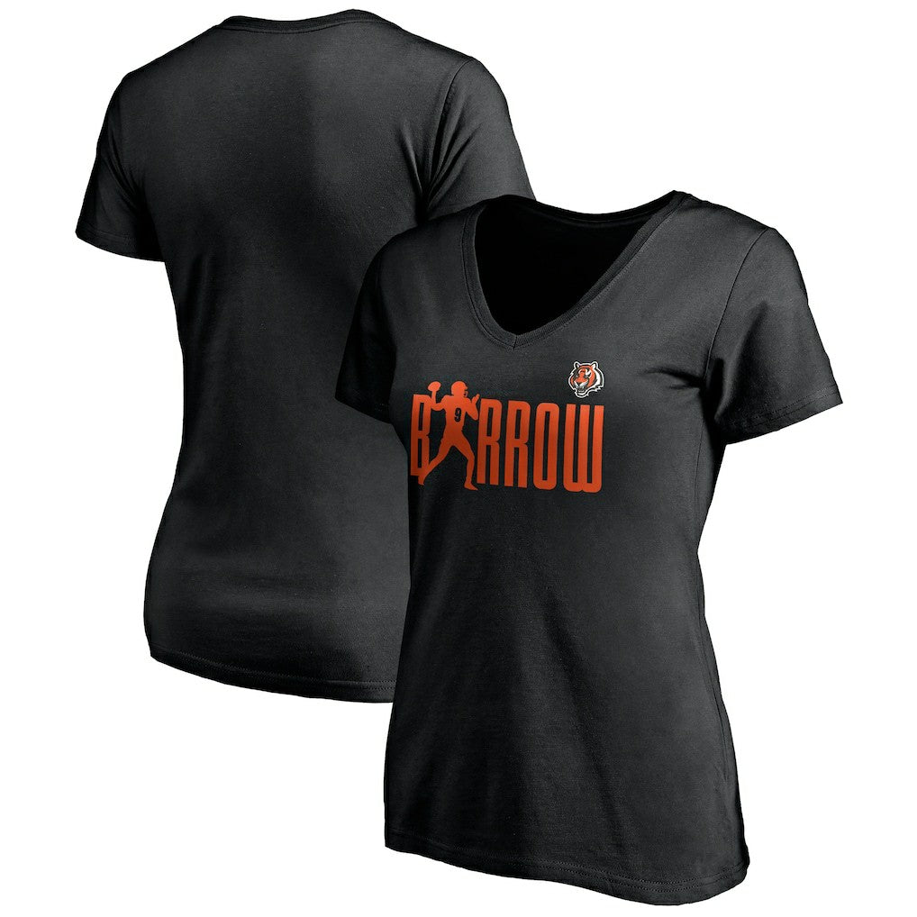 Joe Burrow Cincinnati Bengals Women's Checkdown V-Neck T-Shirt - Black T-shirts